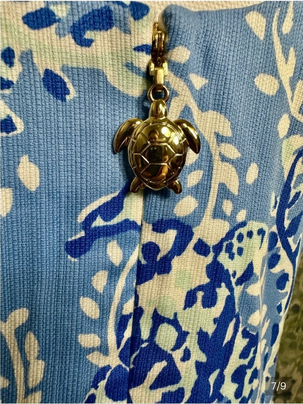 Lilly Pulitzer Blue White Coastal Print Shift Dress Turtle Zip Sleeveless Size 2 - Picture 7 of 9